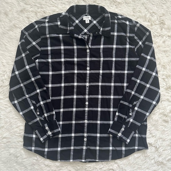 J. Crew Factory Top Flannel Shirt Button Down Long Sleeve Cotton Black White M - Picture 3 of 13